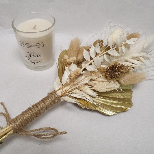 Gold Palm Spear Dried Flower Bouquet | Cake Topper Pampas Grass Arrangement | Small Vase Boho Decor