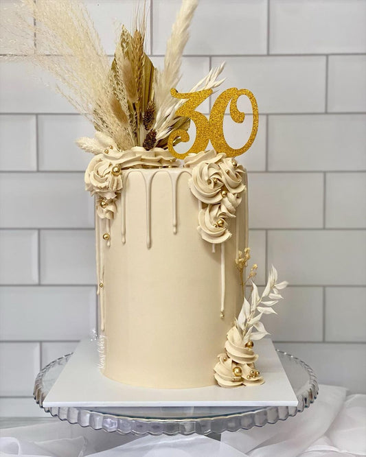 boho birthday cake topper with gold palm spear